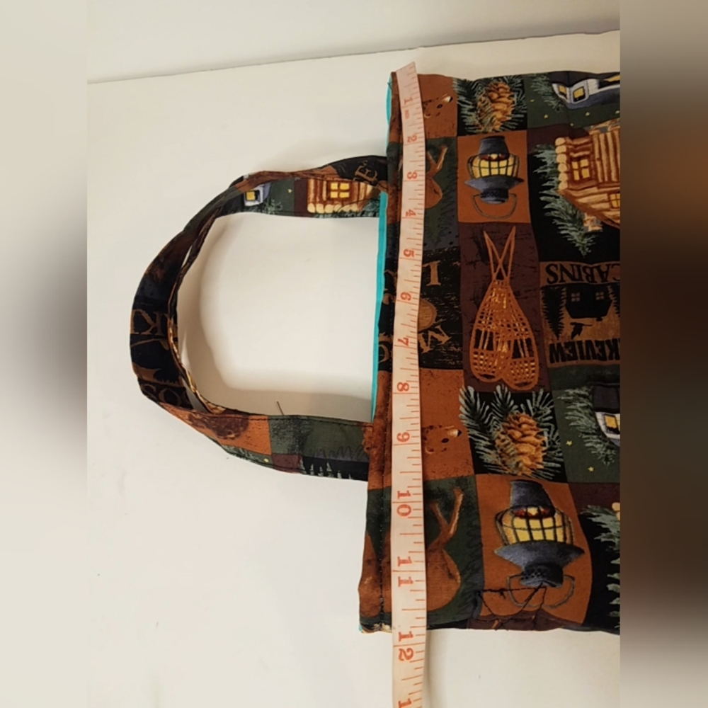 Handmade Lakeview Cabin Cotton Fabric Tote Bag / Cabin in The Woods - Picture 6 of 10